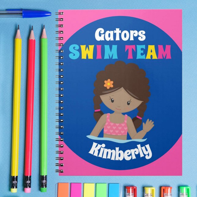 Cute Swim Team African American Girl Custom Notebook (Creator Uploaded)