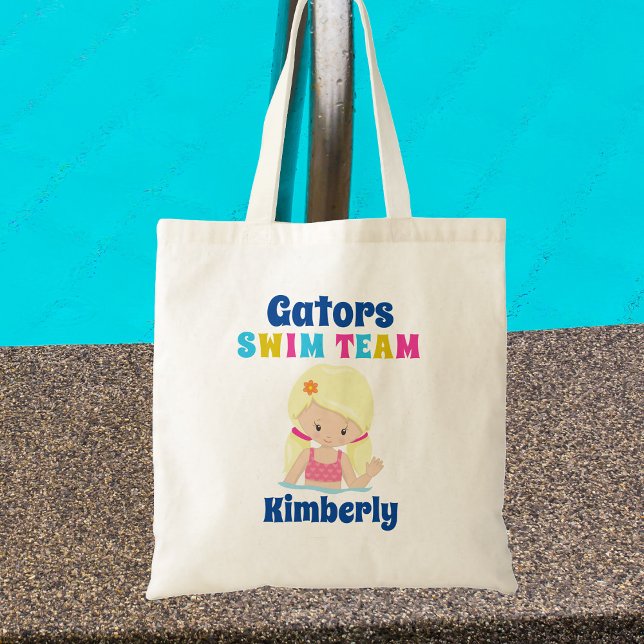 Cute Swim Team Girl Personalised Blonde Swimmer Tote Bag (Creator Uploaded)
