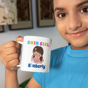Cute Swim Team Girl Personalised Brunette Swimmer Coffee Mug