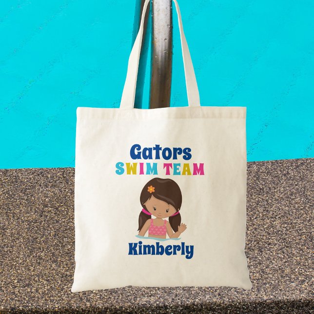 Cute Swim Team Girl Personalised Brunette Swimmer Tote Bag (Creator Uploaded)