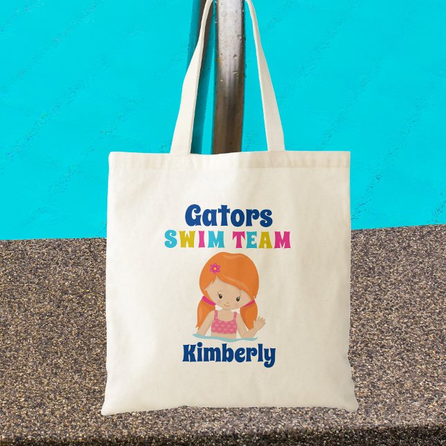 Cute Swim Team Girl Personalised Redhead Swimmer Tote Bag (Creator Uploaded)