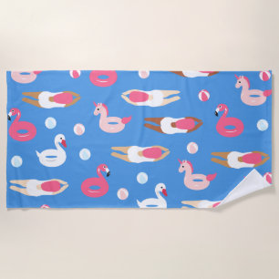Cute Swimmer and Pool Float Beach Towel