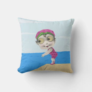 Cute Swimmer Girl Pink Suit Google Eyes Lake Cushion