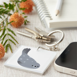 Cute Swimming Cartoon Harbour Seal Acrylic Keychai Key Ring