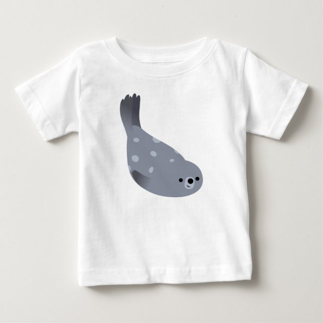 Cute Swimming Cartoon Harbour Seal Baby T-Shirt (Front)