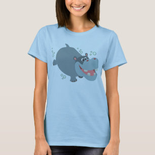 Cute Swimming Cartoon Hippo T-Shirt