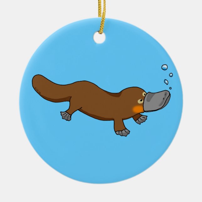 Cute swimming duck-billed platypus ceramic tree decoration (Front)