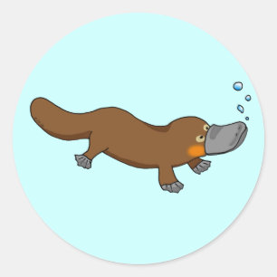 Cute swimming duck-billed platypus classic round sticker