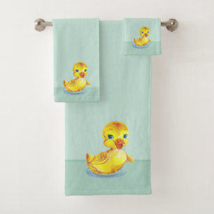 Cute Swimming Ducklings on Light Blue Bath Towel S