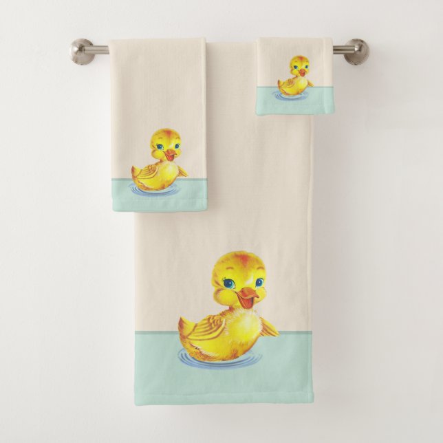 Cute Swimming Ducklings on Light Sand Beige Bath T Bath Towel Set (Insitu)