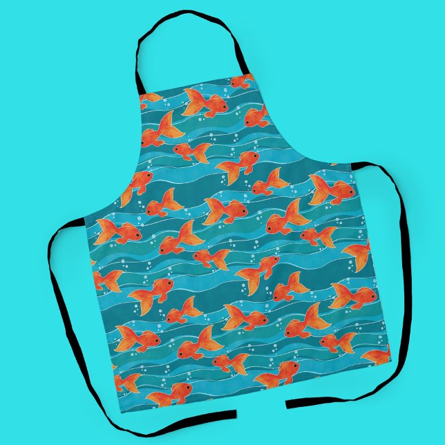 Cute Swimming Goldfish & Water Pattern Apron (Swimming Goldfish Pattern Apron)