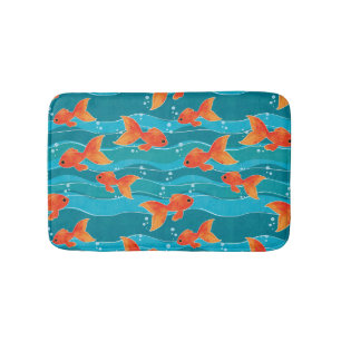 Cute Swimming Goldfish & Water Pattern Bath Mat