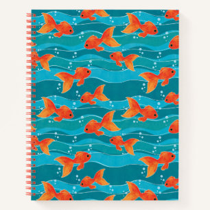 Cute Swimming Goldfish & Water Pattern Notebook