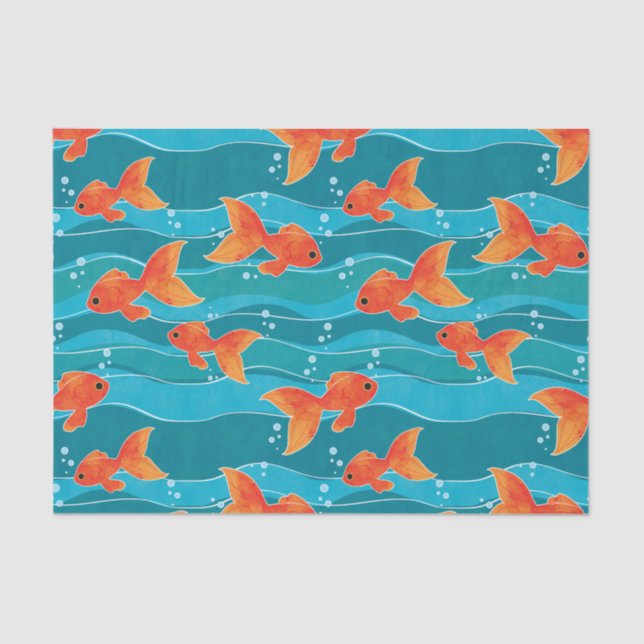 Cute Swimming Goldfish & Water Pattern Tissue Paper (Front)