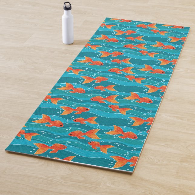 Cute Swimming Goldfish & Water Pattern Yoga Mat (In Situ)