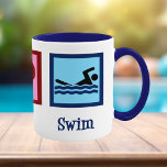 Cute Swimming - Peace Love Swim Mug<br><div class="desc">A cool swimmer mug gift for a lifeguard,  swim coach,  or someone on swim team that reads Peace Love Swimming. Features a peace sign,  heart,  and a person in a blue swimming pool.</div>