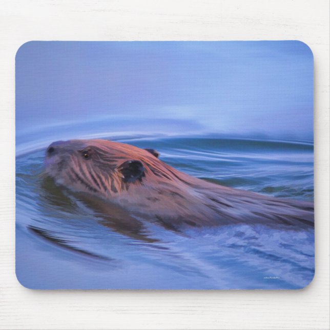 Cute Swimming Wild Beaver Wildlife Art Mouse Pad (Front)
