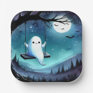 Cute Swinging Ghost Paper Plate