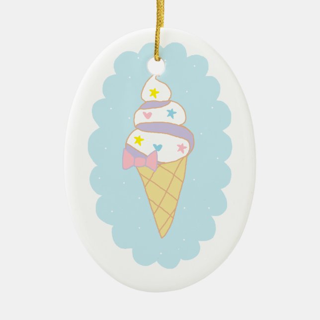 Cute Swirl Ice Cream Cone Ceramic Tree Decoration (Front)