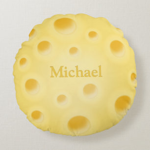 Cute Swiss Cheese With Holes Personalised Round Cushion