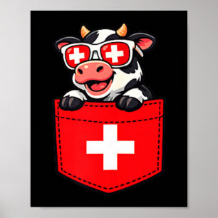 Cute Swiss cket Cow Switzerland Poster