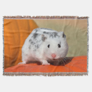 Cute Syrian Hamster White Black Spots Funny Pet -- Throw Blanket