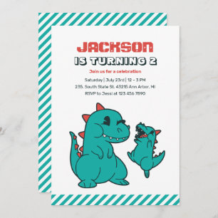 Cute T-rex Baby Dinosaur And Mum Kids Birthday Invitation