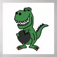 Cute T-rex Dinosaur Bowling Cartoon