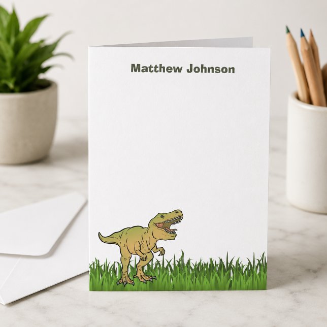 Cute T.rex Dinosaur Boy Name Thank You Card (Creator Uploaded)