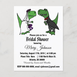 Cute T-rex Dinosaur Bride and Groom Bridal Shower Invitation Postcard