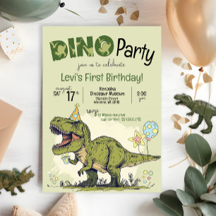 Cute T-Rex Dinosaur First Birthday Dino Party Invitation