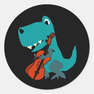 Cute T-rex Dinosaur Playing Cello Music Classic Round Sticker