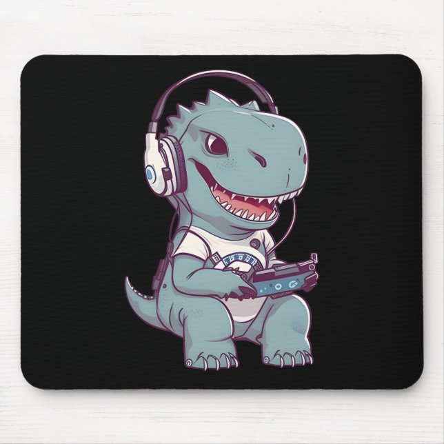 Cute T. Rex-dinosaur Playing Video Game Gaming Gam Mouse Pad (Front)