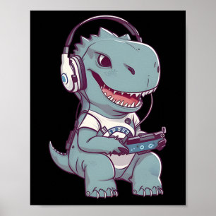 Cute T. Rex-dinosaur Playing Video Game Gaming Gam Poster