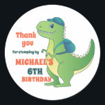 Cute T-rex Dinosaur School Kids Birthday Party Classic Round Sticker<br><div class="desc">Cute party favours for kids,  boys or girls who love dinosaurs and t-rex. Perfect for kids birthday party,  party favours and thank you label. You can also customise the text for baby shower or other occasion and party.</div>