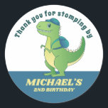 Cute T-rex Dinosaur School Kids Birthday Party Classic Round Sticker<br><div class="desc">Cute party favours for kids,  boys or girls who love dinosaurs and t-rex. Perfect for kids birthday party,  party favours and thank you label. You can also customise the text for baby shower or other occasion and party.</div>