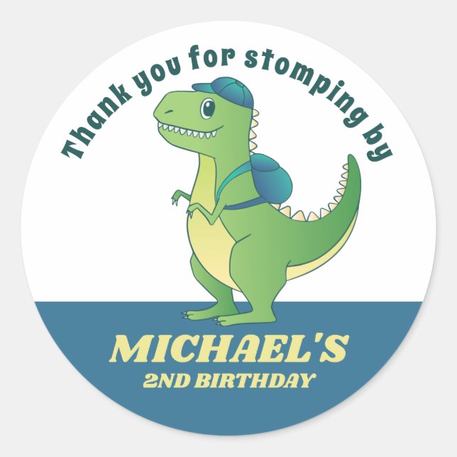 Cute T-rex Dinosaur School Kids Birthday Party Classic Round Sticker (Front)