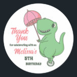 Cute T-Rex Unicycle Dinosaur Kids Birthday Party Classic Round Sticker<br><div class="desc">Cute party favours for kids,  boys or girls who love dinosaurs and t-rex. Perfect for kids birthday party,  party favours and thank you label. You can also customise the text for baby shower or other occasion and party.</div>