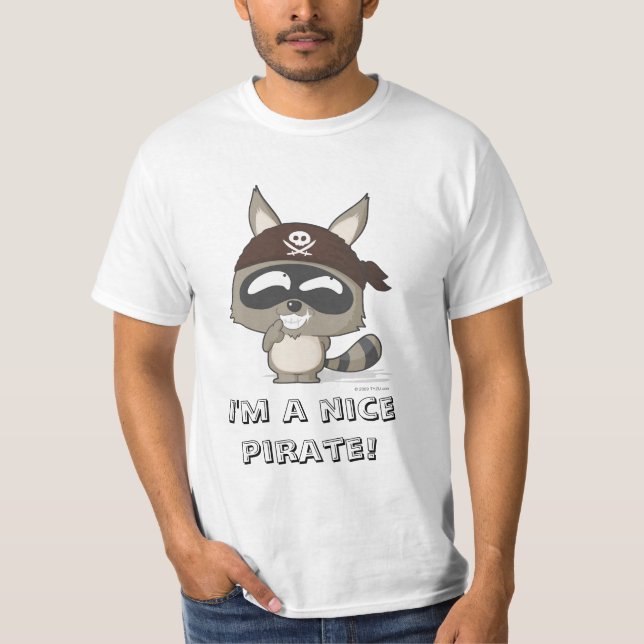 Cute T-shirt pirate racoon cartoon character tee (Front)