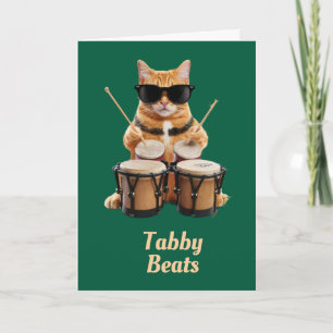 Cute Tabby Bongo Player Greeting Card