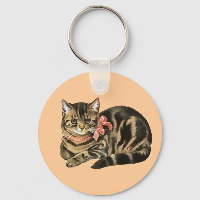 Cute Tabby Calico Cat / Kitten Keychain (Front)