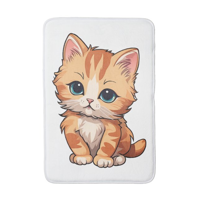 Cute Tabby Cat Bath Mat (Front Vertical)