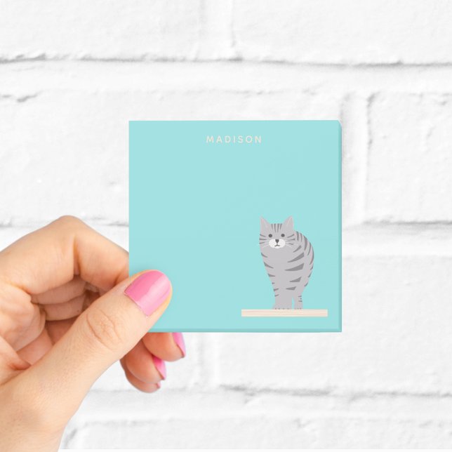 Cute Tabby Cat Blue Post-it Notes (Creator Uploaded)