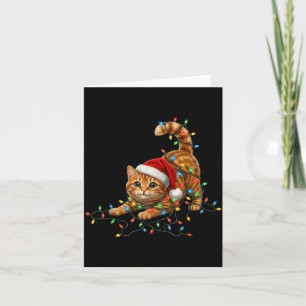 Cute Tabby Cat Christmas Funny Lights Xmas Cat In  Card