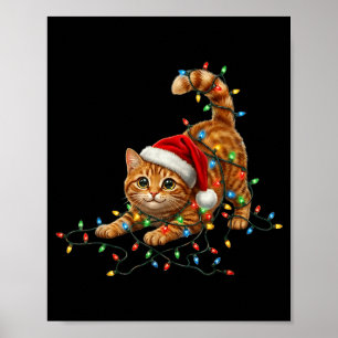 Cute Tabby Cat Christmas Funny Lights Xmas Cat In Poster