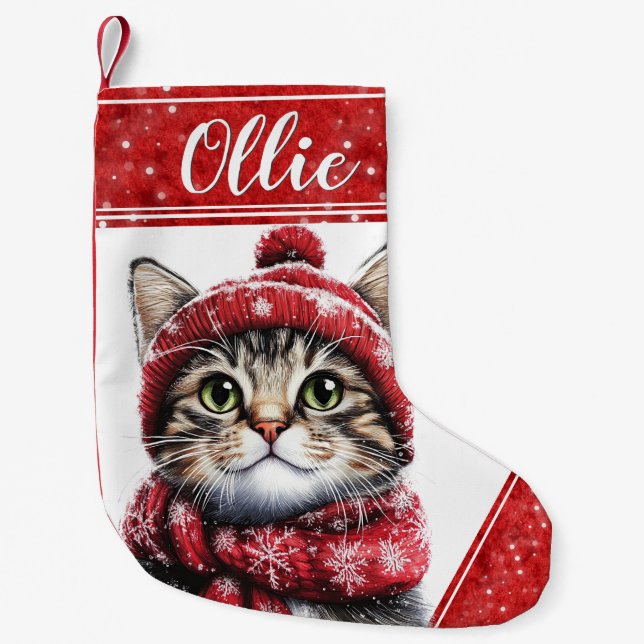 Cute Tabby Cat Christmas Pet Stocking (Front)