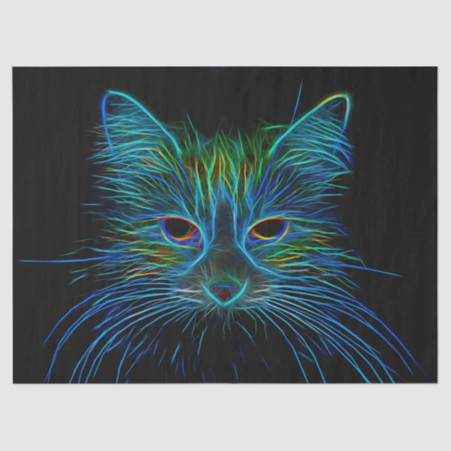 Cute Tabby Cat Design Blue Green Black Pop Art Tissue Paper (Front)