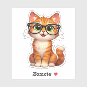 Cute Tabby Cat Glasses Custom-Cut Vinyl Sticker