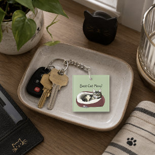 Cute Tabby Cat Green Mother’s Day Key Ring