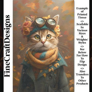 Cute Tabby Cat In Scarf & Coat CD4 Decoupage Tissue Paper